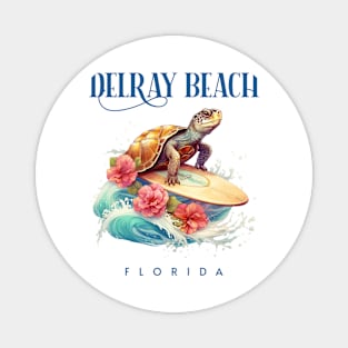 Delray Beach Florida Smiling Surfing Sea Turtle Souvenir Magnet